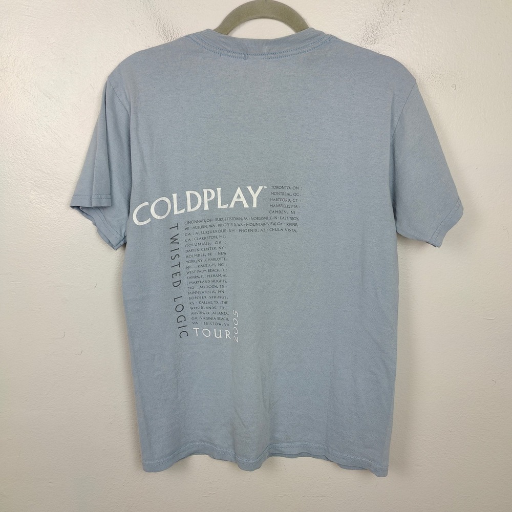 Vintage 2005 Coldplay Twisted Logic Tour T-Shirt Small Blue Graphic Band Tee - Picture 9 of 11